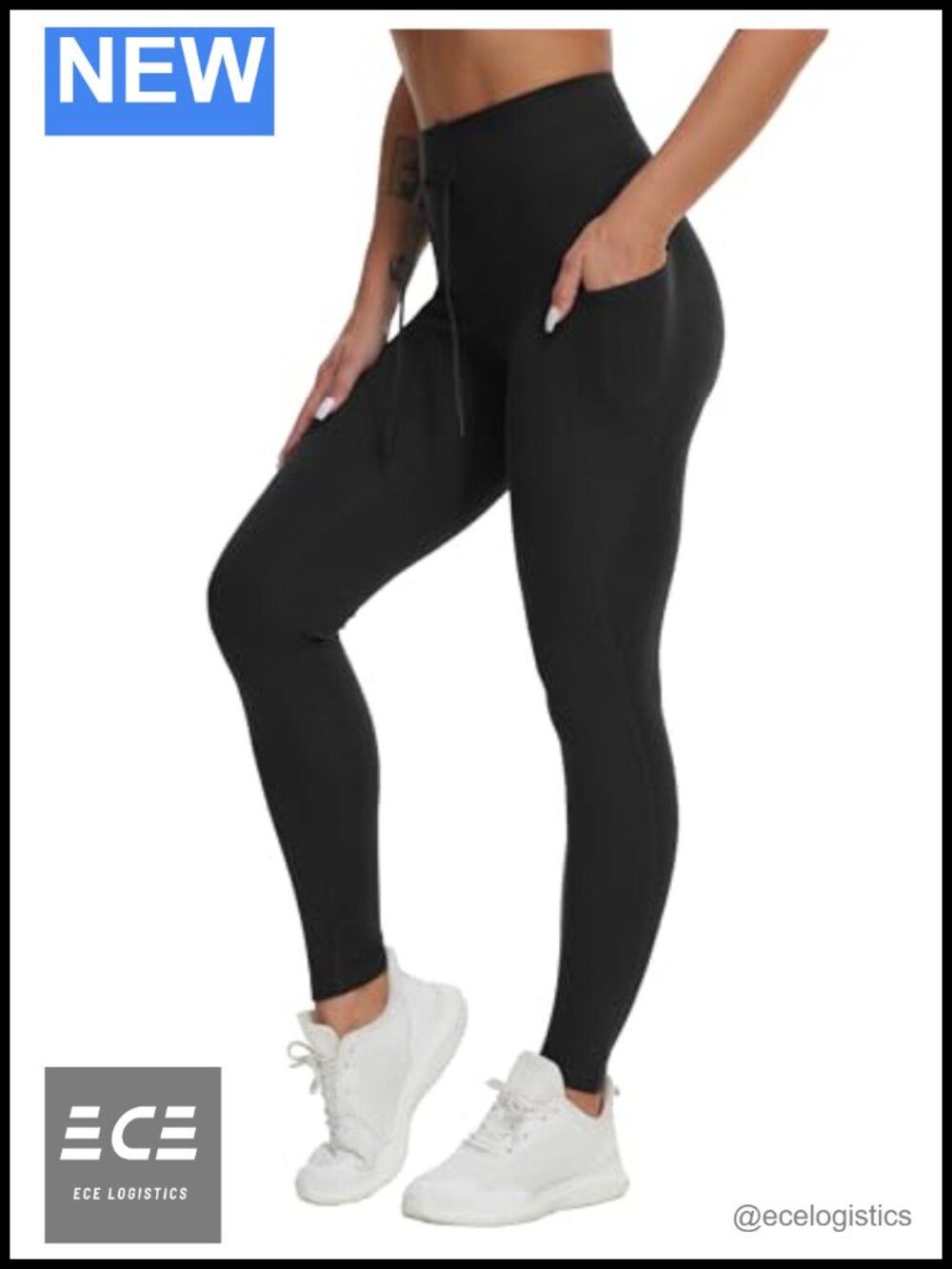 Drawstring Workout Leggings with Pockets High Waist Tummy Control Yoga Pants
